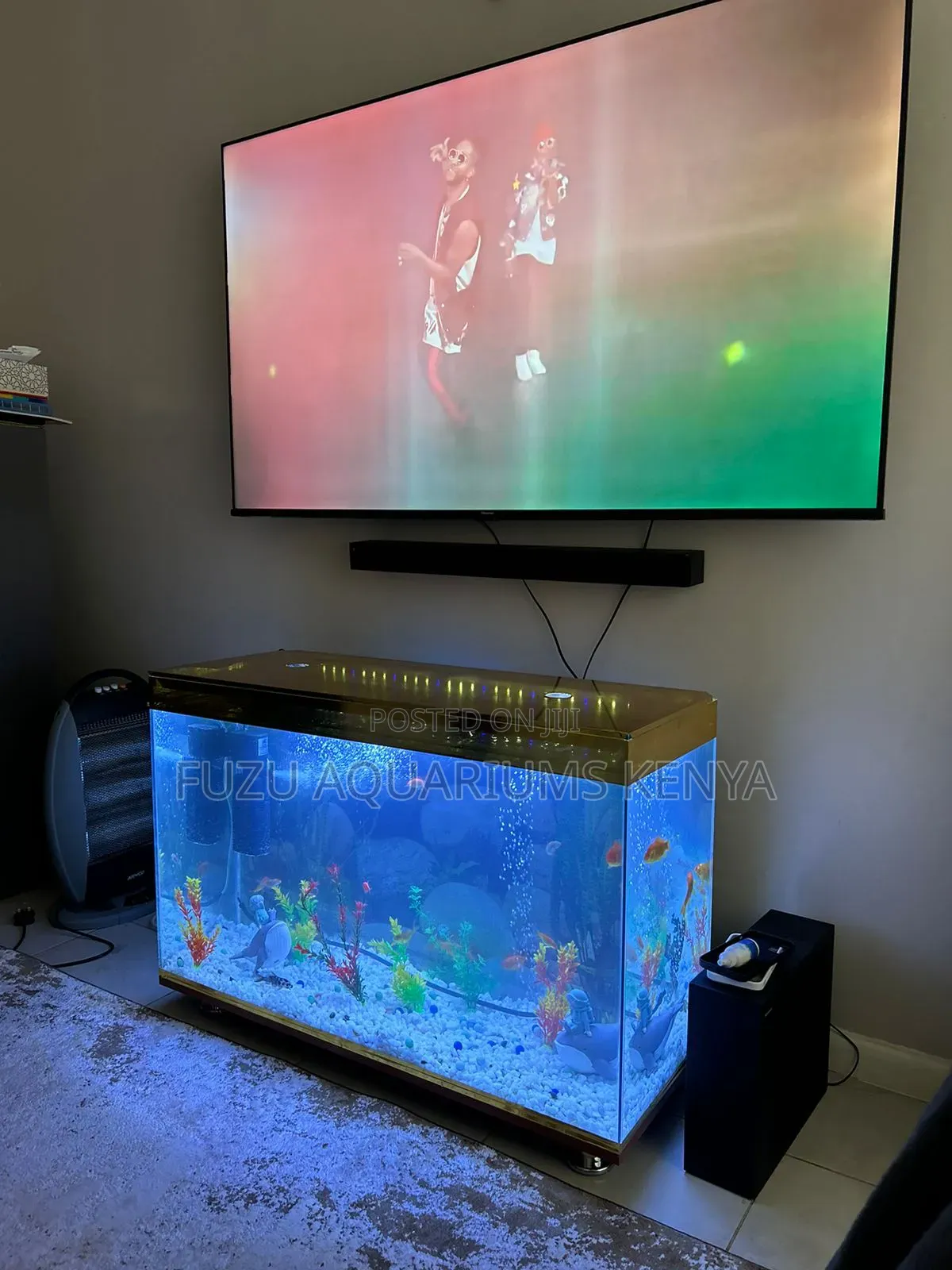 Tv Stand Aquarium With Fish and Classic Deco