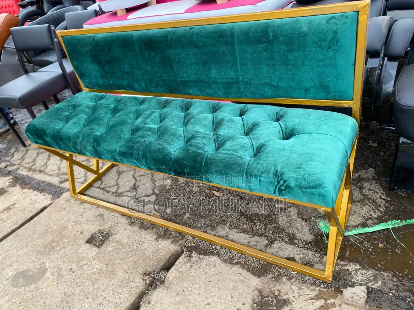 5ft Green Velvet Waiting Chairs