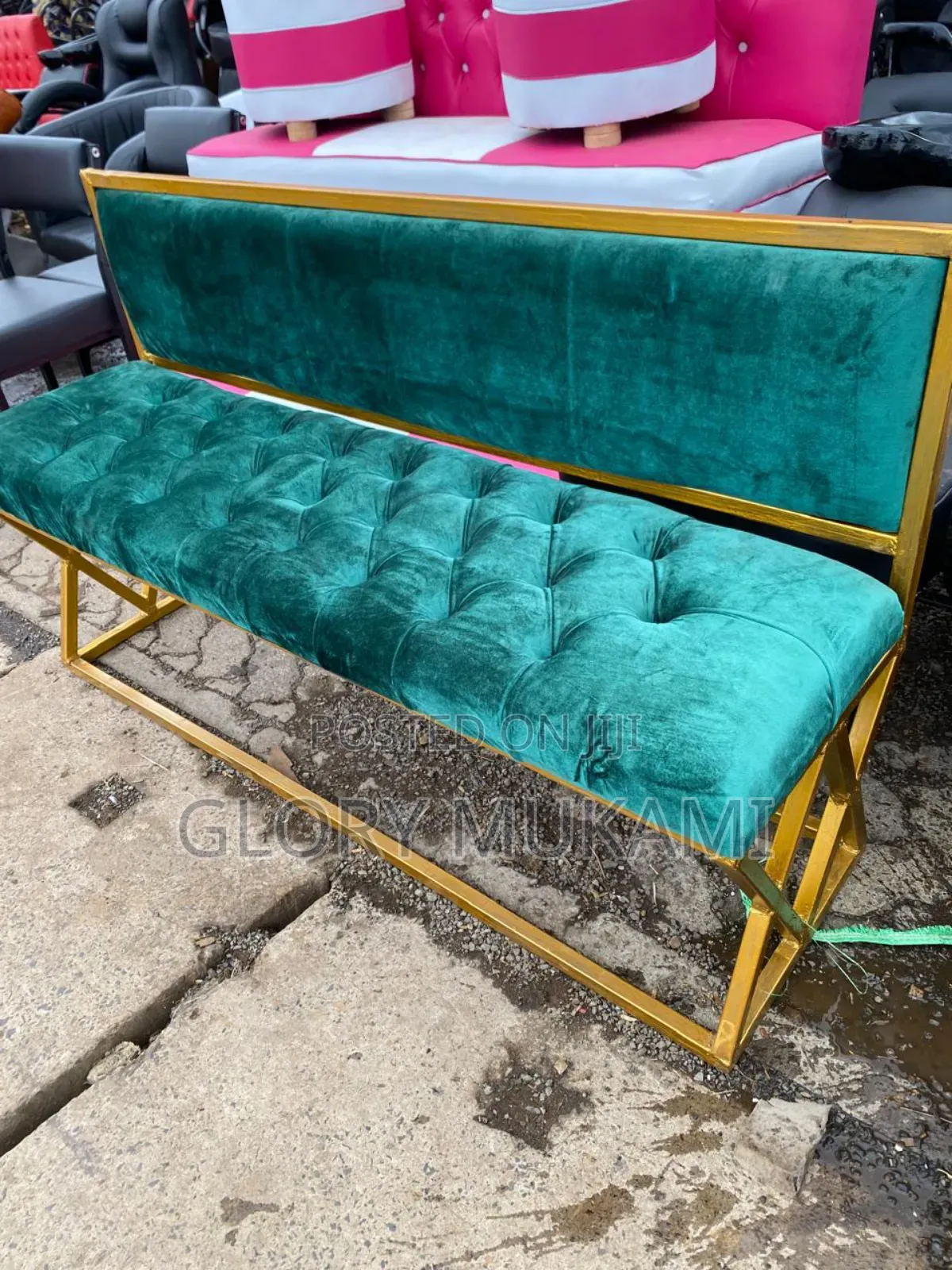 5ft Green Velvet Waiting Chairs