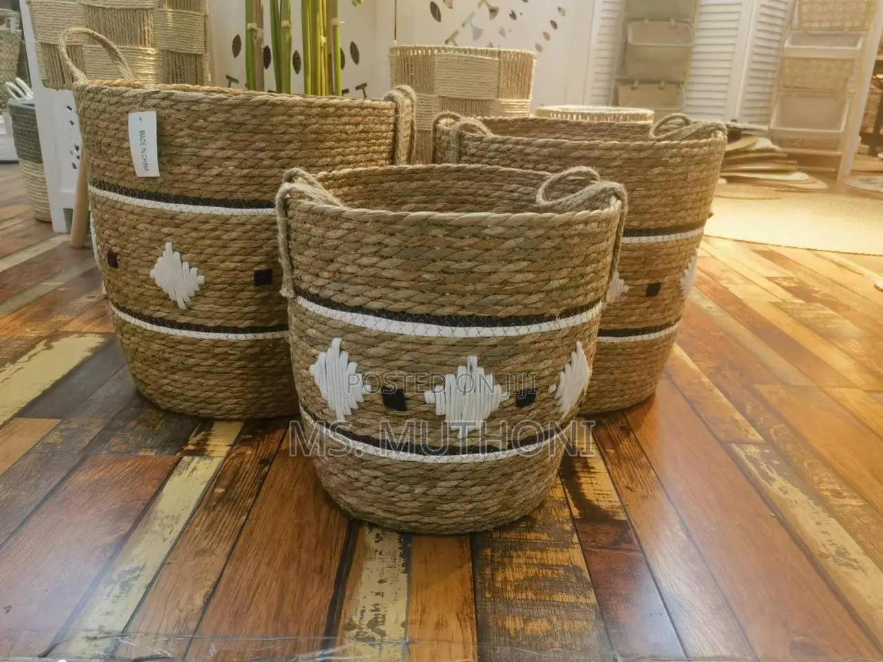 High Quality Set of 3 Stackable Handmade Baskets