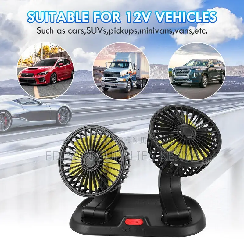 Car Fan Double Headed Vehicle Cooling Fans AC 360 Degree Rotating
