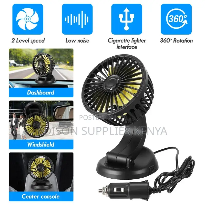 Car Fan Double Headed Vehicle Cooling Fans AC 360 Degree Rotating