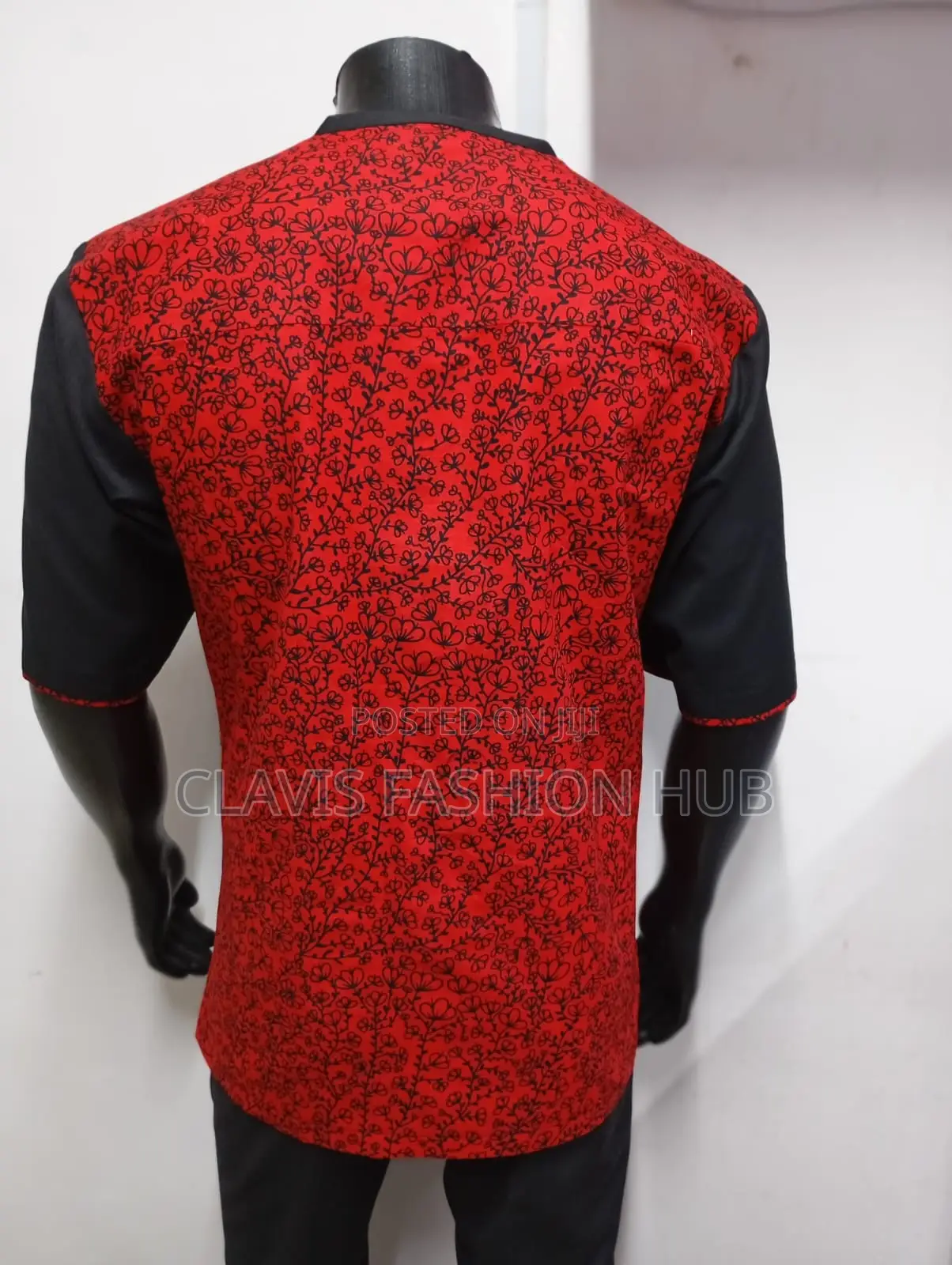 Short Sleeved Black and Red Men Kitenge Shirt