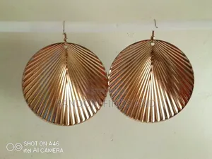 Retro Green-Gold Earrings; Large Hoop, Leaf Design