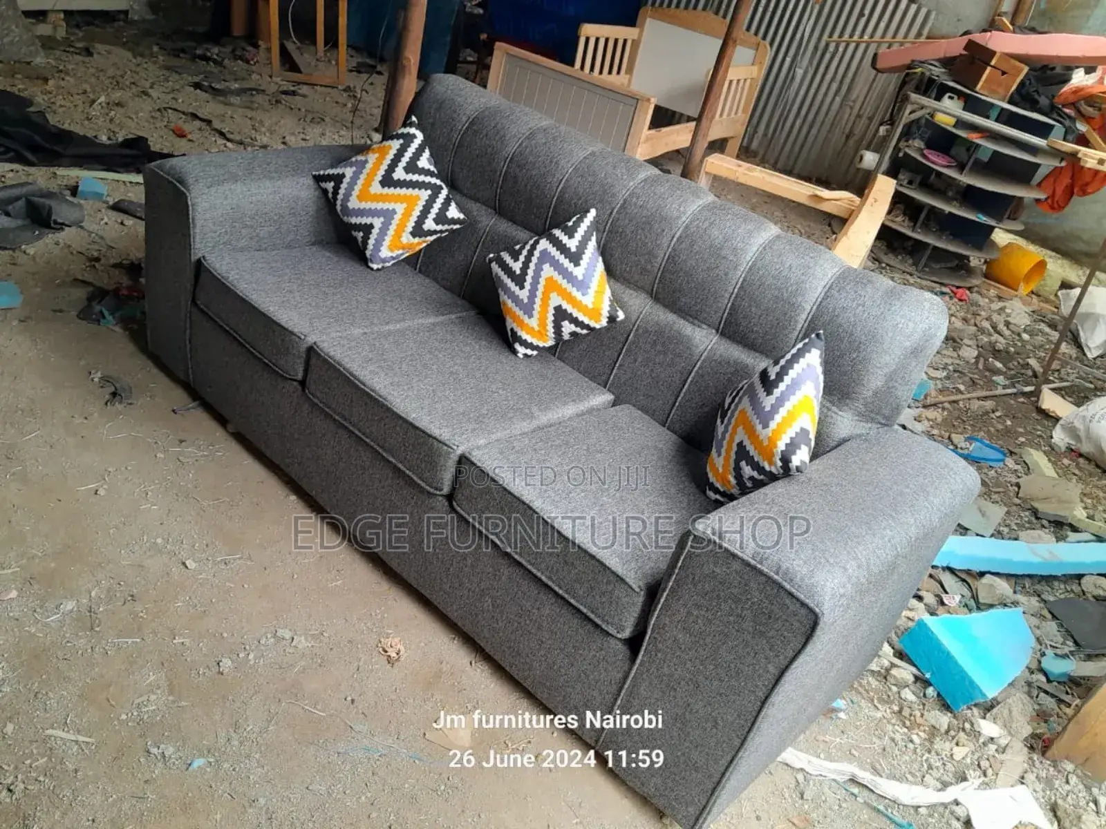 Affordable Grey Three Seater Sofa Set on Sale