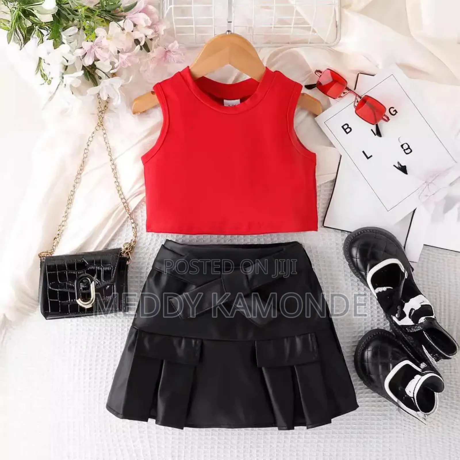 Girls Leather Skirt+Top