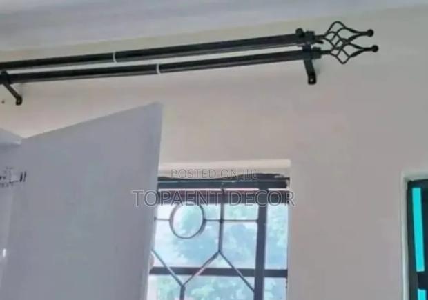 2m Double Adjustable Window Curtain Black Rod - main view