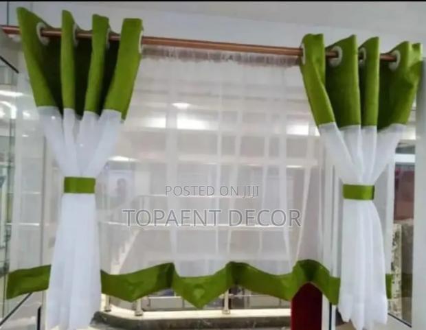 White Kitchen Sheer With Jungle Green Blend - main view