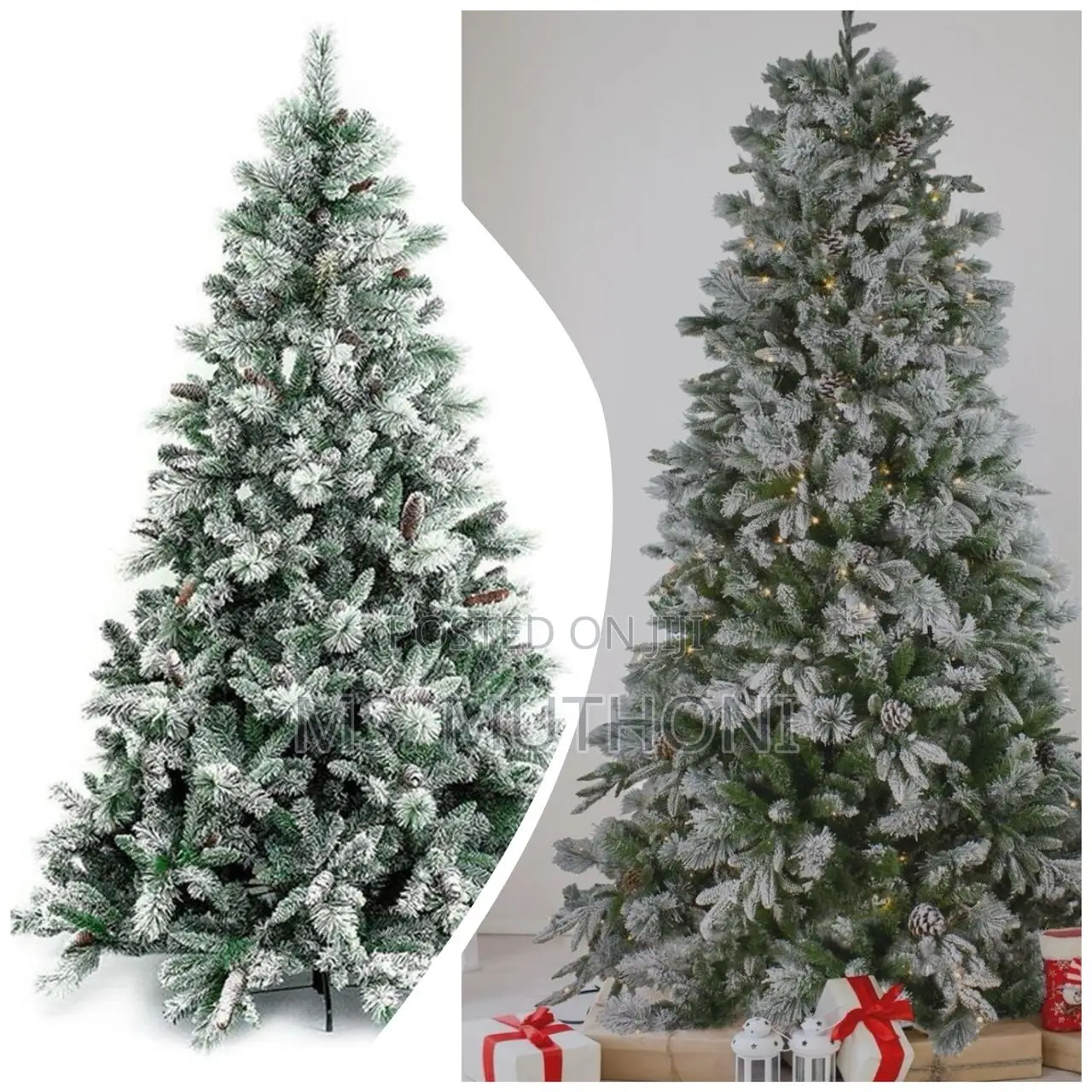 2000 Leaves Premium Pine Snow Flocked Xmas Tree With Cone
