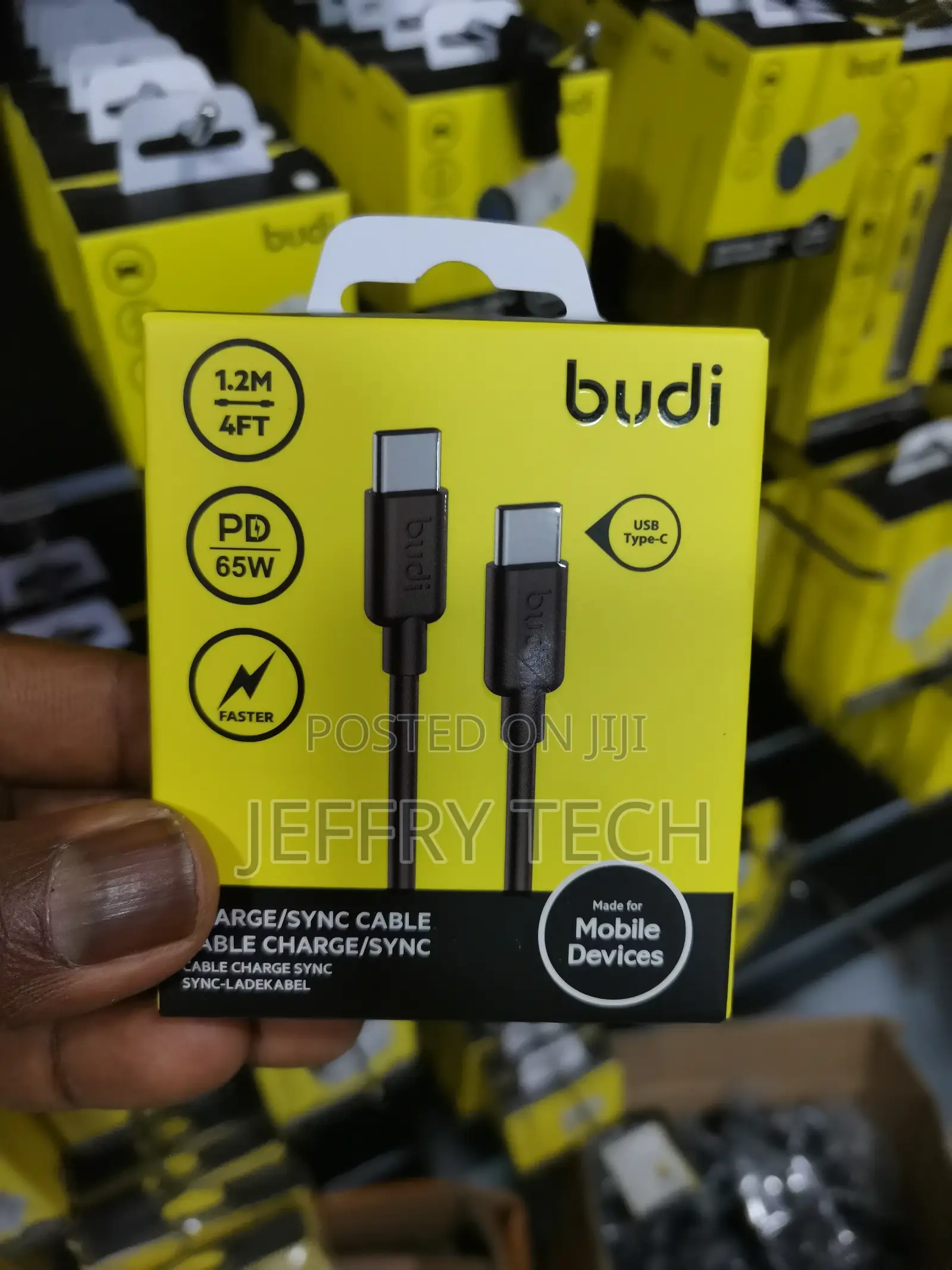 BUDI Type C to Type C Fast Charging 3 Amp Braided Cable 1.2m