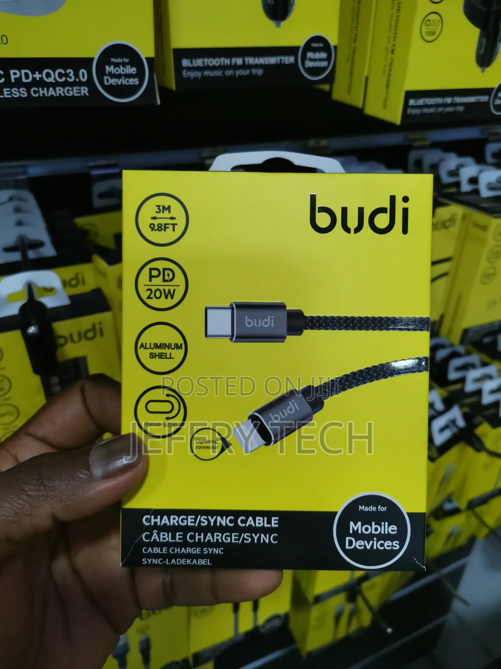 PD 65W 3M (9.8ft) Budi Type-C to TYPE-C Nylon Braided Cable