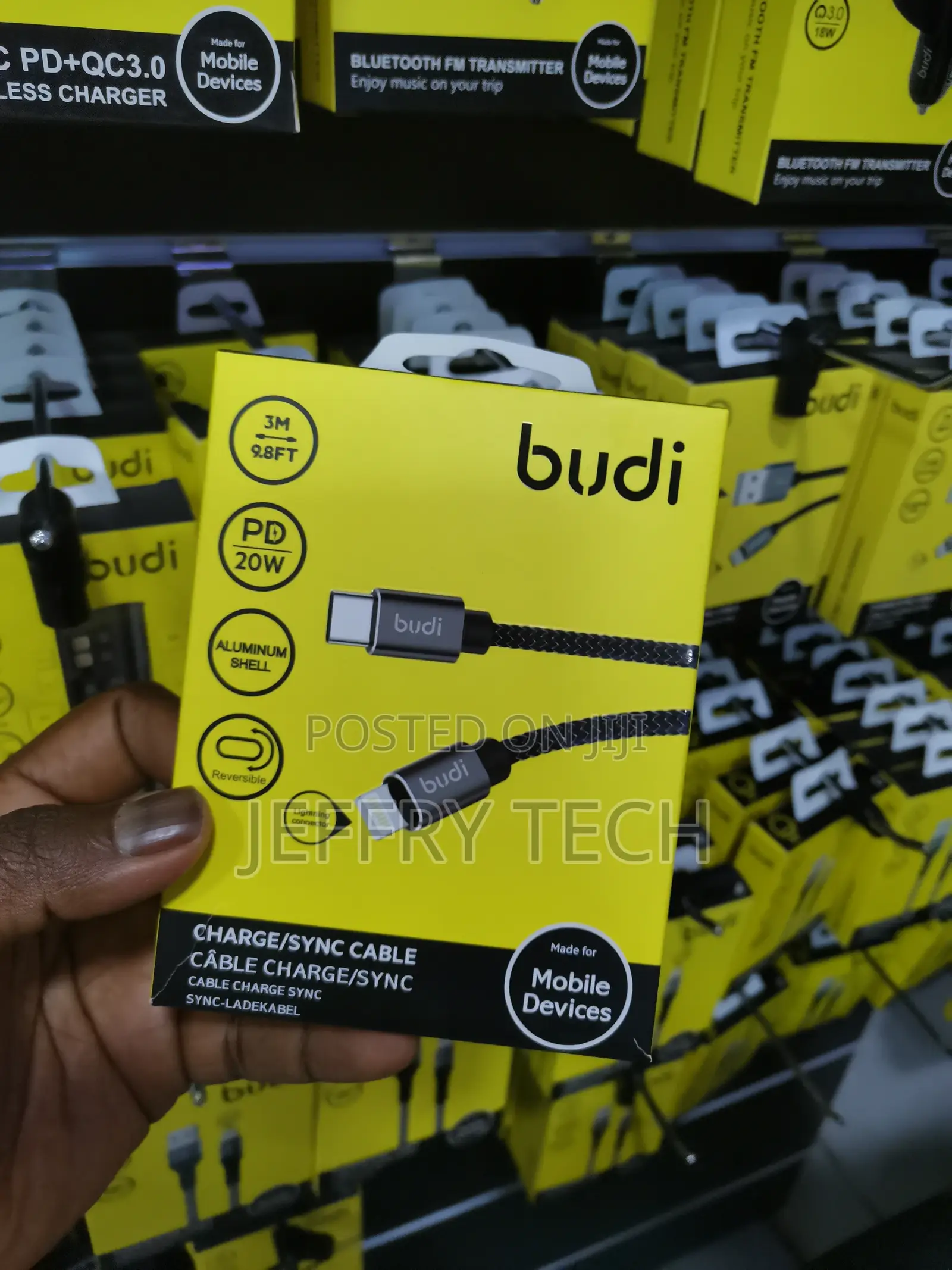 PD 65W 3M (9.8ft) Budi Type-C to TYPE-C Nylon Braided Cable