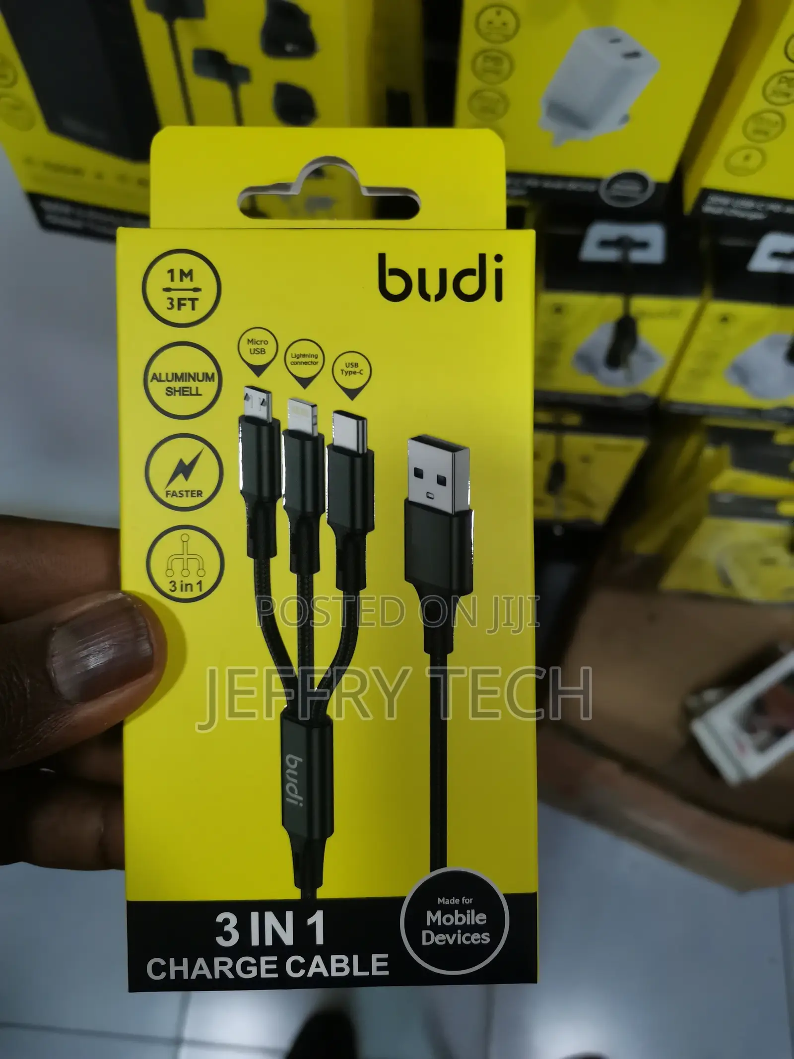 1.2m 3-in-1 USB Charge Cord Compatible With Phone/Type C/Mic