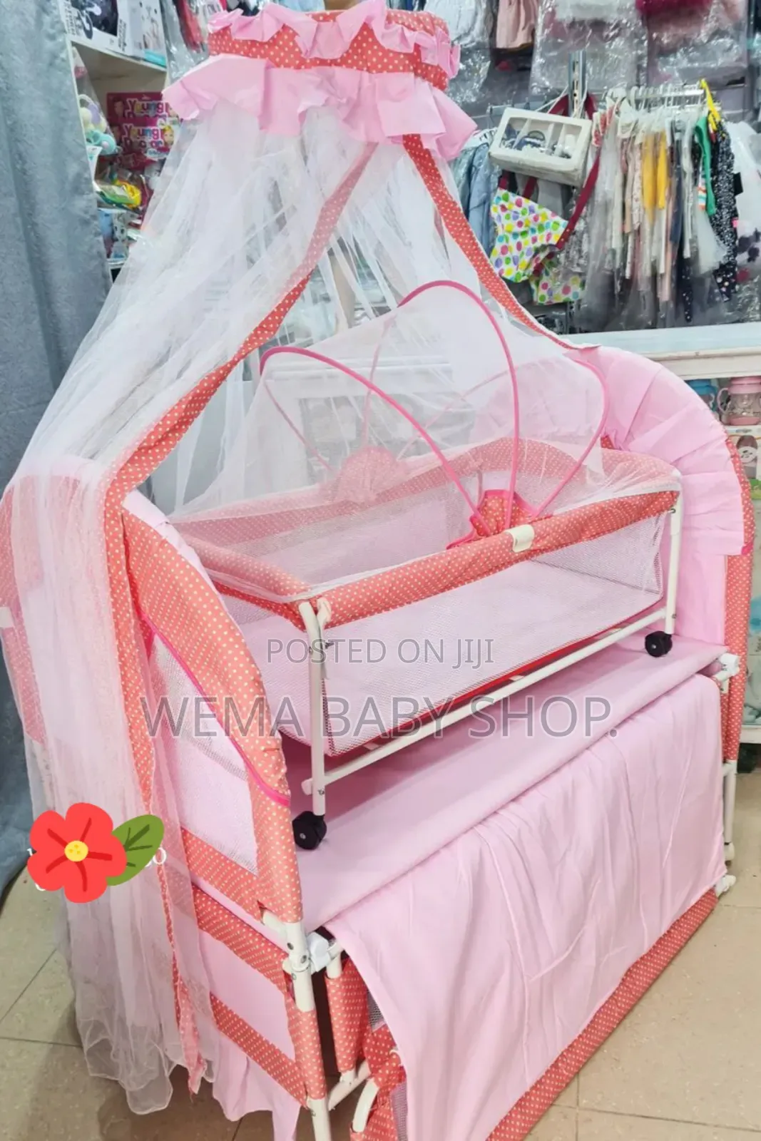 Wheeled Portable Baby Cot With Mosquito Net and Movable Nest