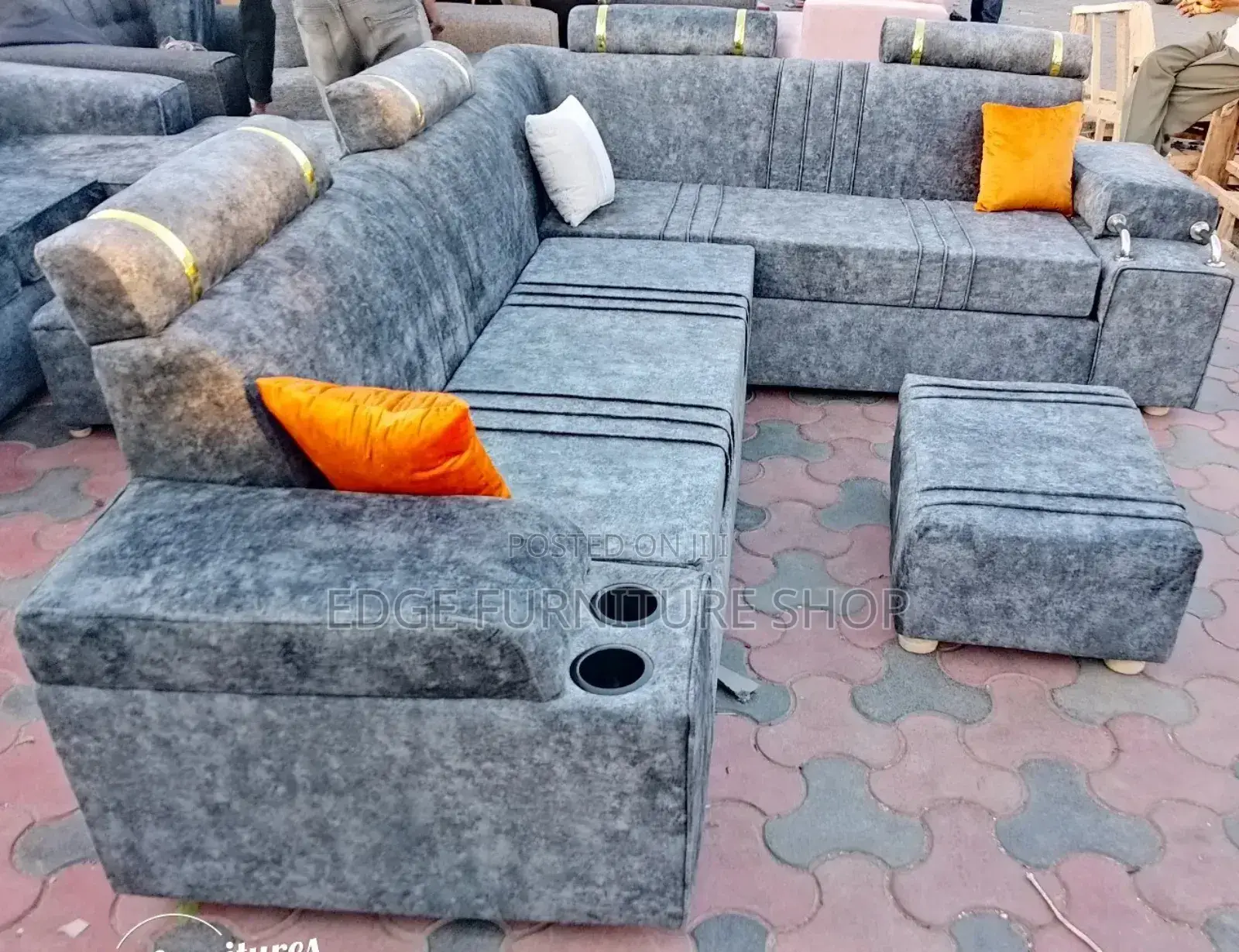 Velvet Grey 6seater L Seat Ready by Order