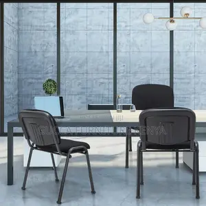 Office Chairs: Costway Black PU PVC Leather Waiting Chair