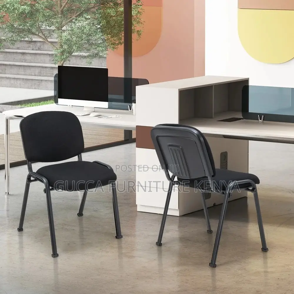 Office Chairs: Costway Black PU PVC Leather Waiting Chair