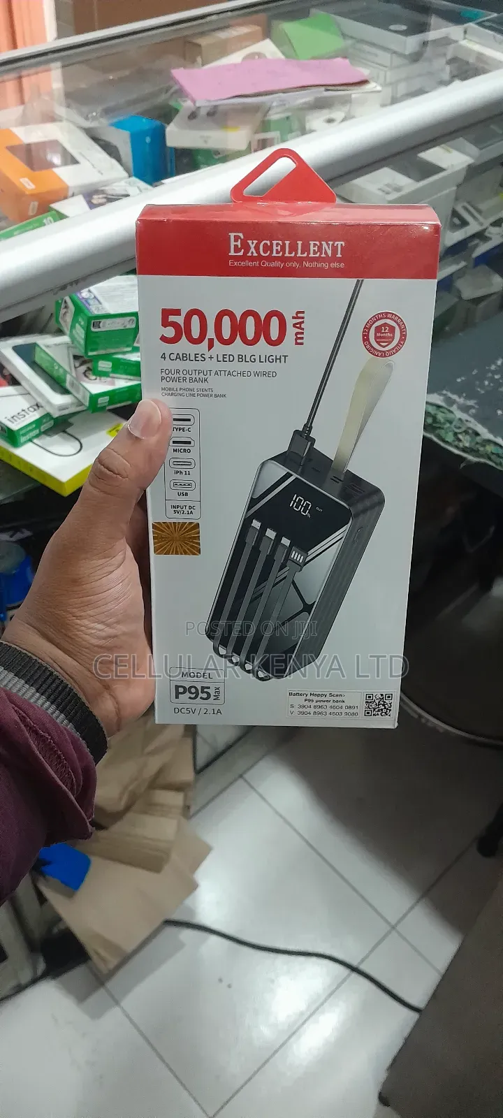 Excellent P95 50000 Mah Power Bank, 4 Cables. LED Big Light