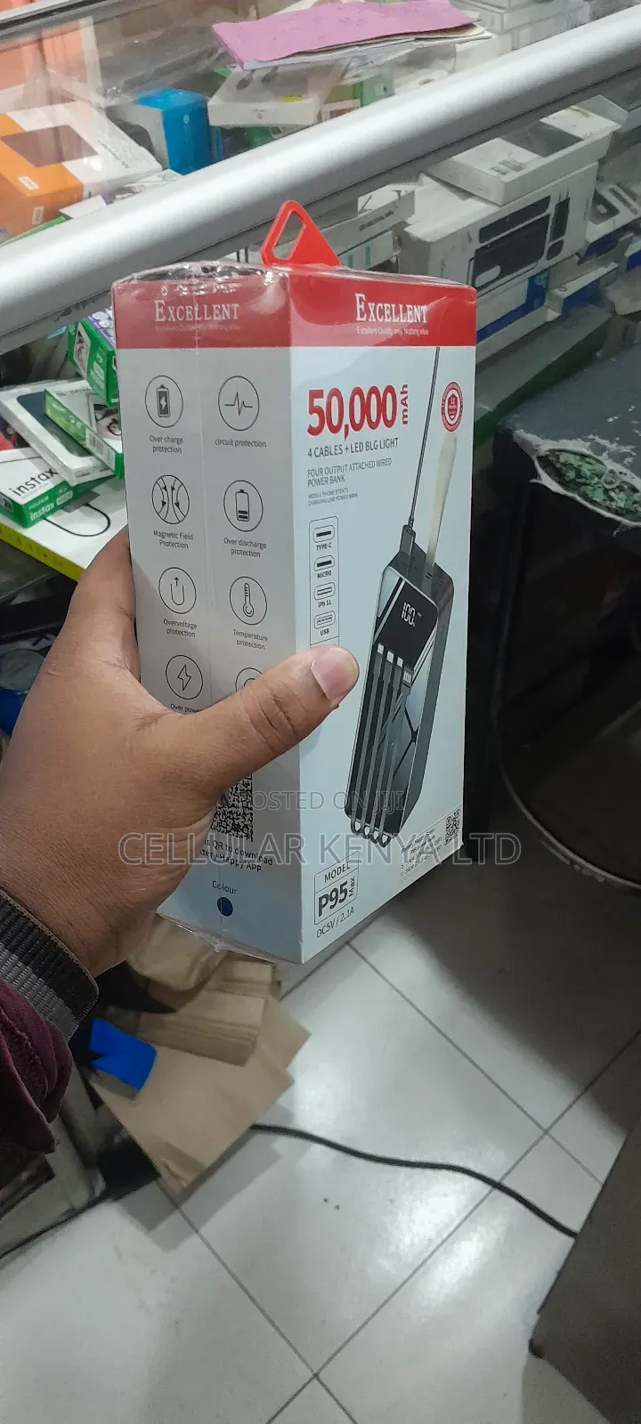 Excellent P95 50000 Mah Power Bank, 4 Cables. LED Big Light
