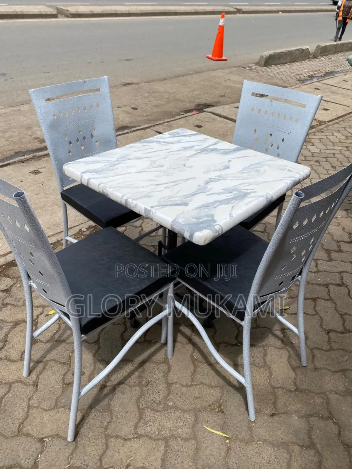 White Restaurants and Bar Chairs and Square Table