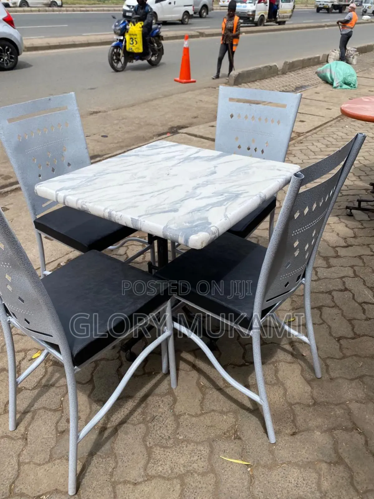 White Restaurants and Bar Chairs and Square Table