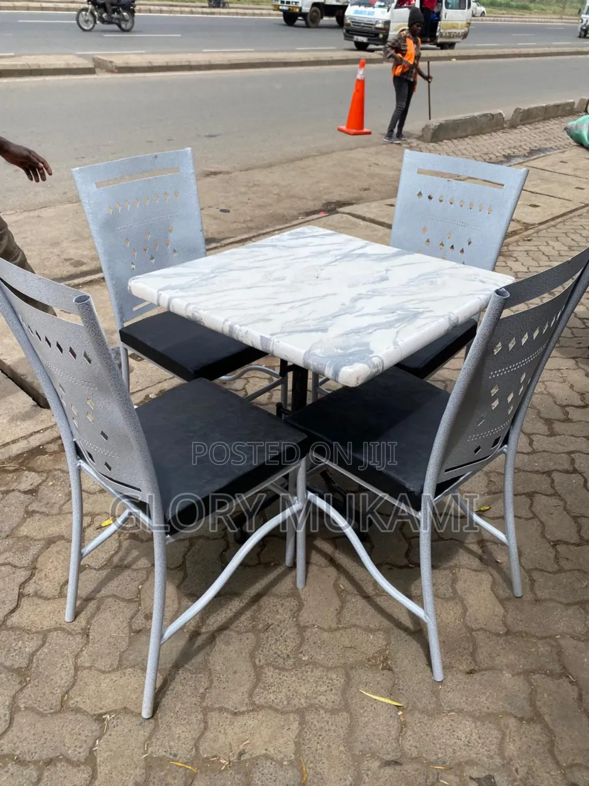 White Restaurants and Bar Chairs and Square Table