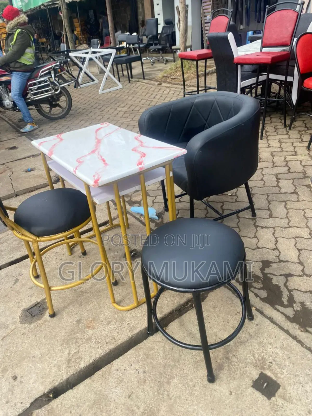 Black Manicure Chairs and Manicure Marble Pink Table