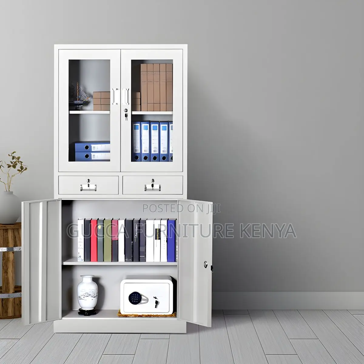 Cabinets: 2-Door Half Glass Office Cabinet With Drawers