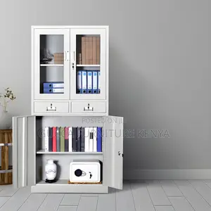Cabinets: 2-Door Half Glass Office Cabinet With Drawers