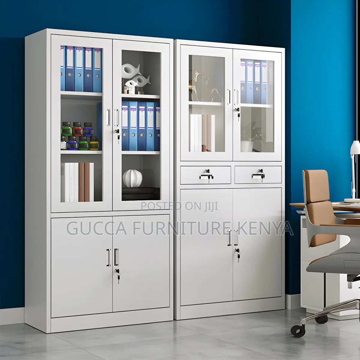 Cabinets: 2-Door Half Glass Office Cabinet With Drawers