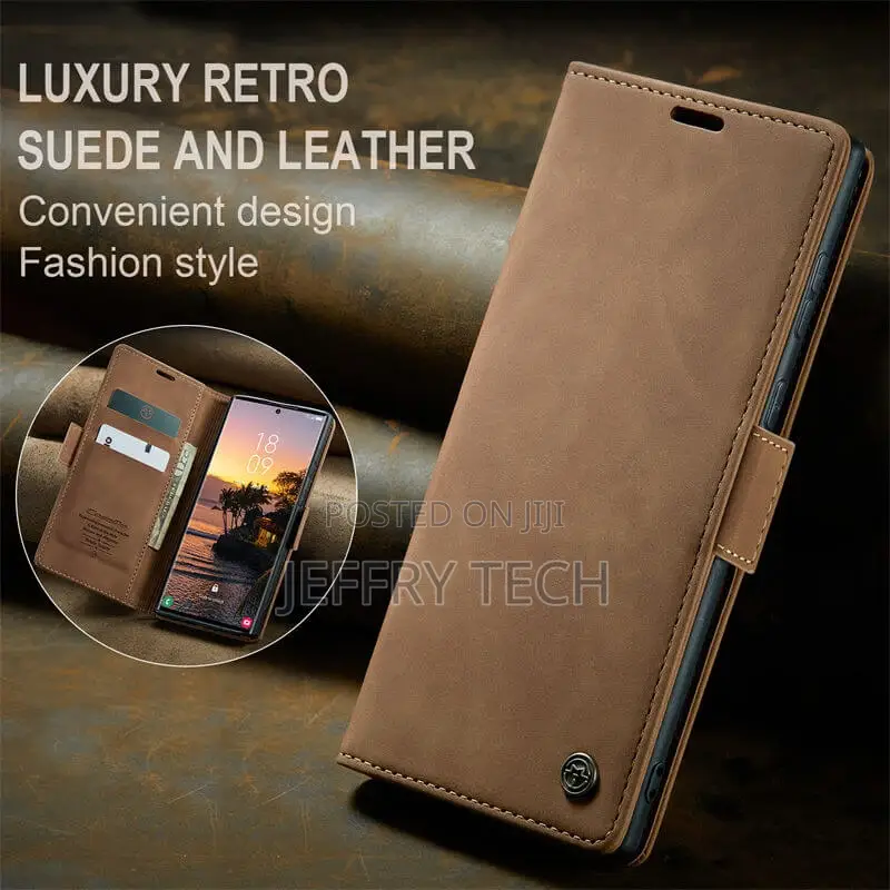 Caseme Samsung Galaxy S24 Ultra Wallet Suede Leather Case Br