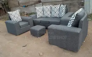 Black and White Floral Grey Five Seater Sofa Set