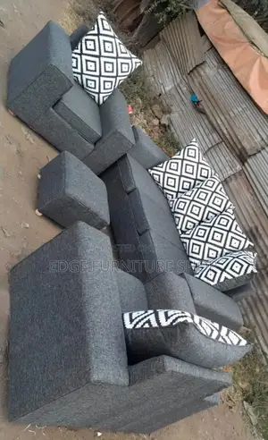 Black and White Floral Grey Five Seater Sofa Set
