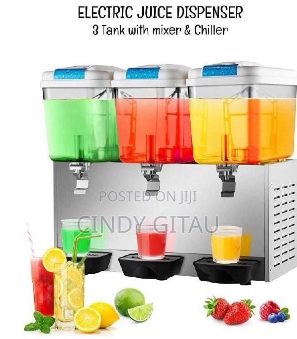 3 Tank Electric Juice Dispenser With a Mixer and Chiller
