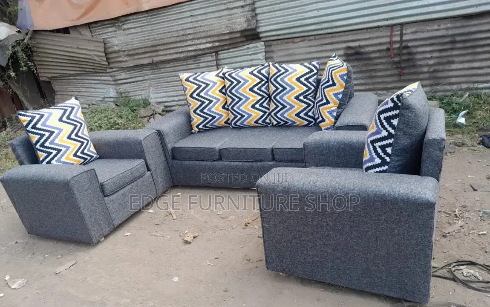 Floral Grey Five Seater Sofa Set on Sale