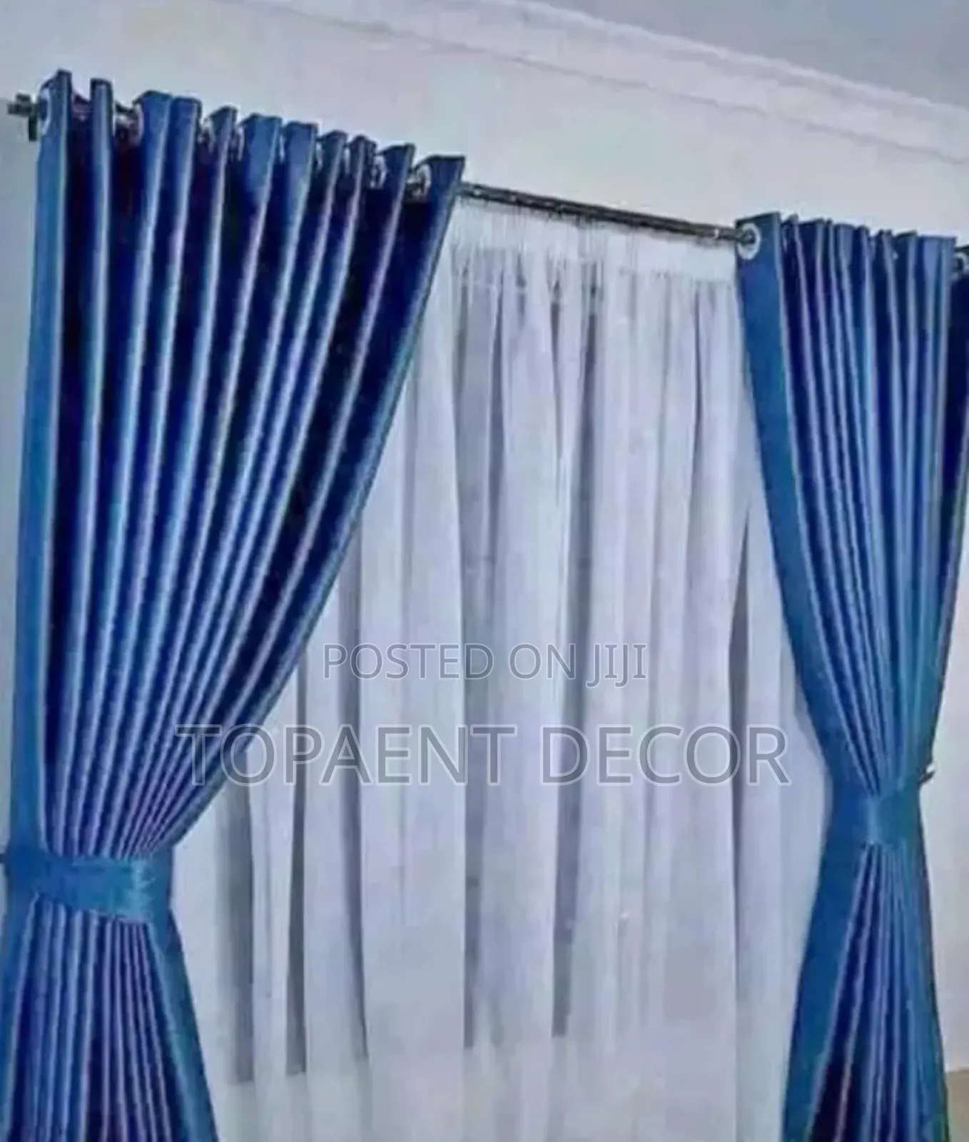 Sky Blue Window Curtains and White Sheers