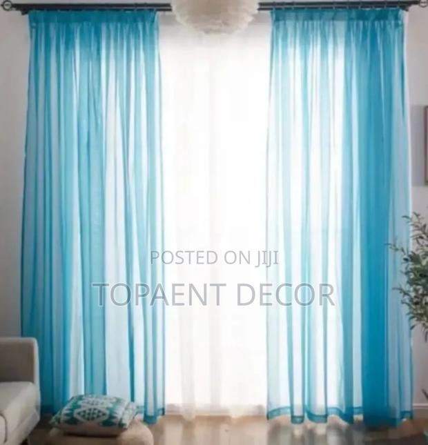 Blue Window Curtains and White Sheers - main view