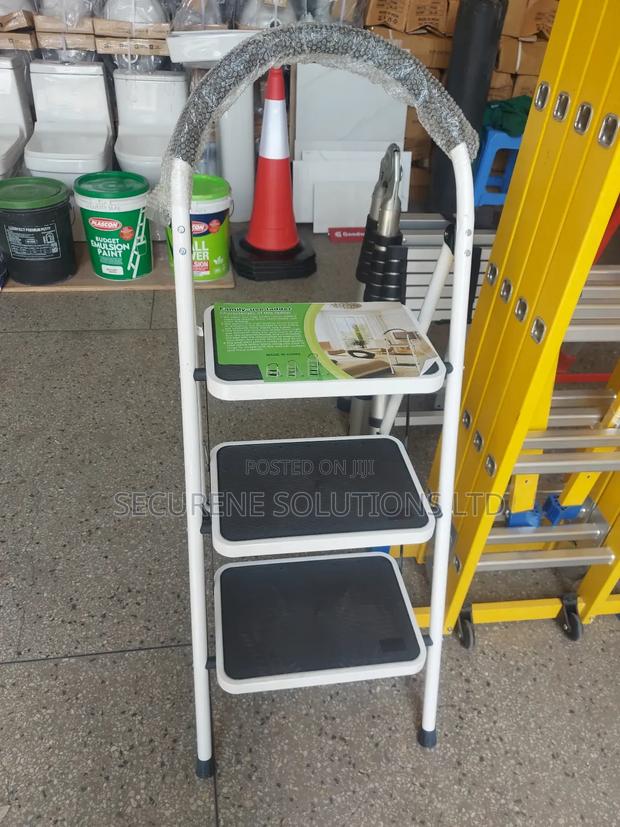 3 Steps Stainless Steel White Ladder. - main view