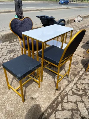White Manicure Marble Table With 2 Styling Chairs Puff Stool