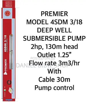 Premier Deep Well Submersible Pump 2hp 130m 11⁄2inch