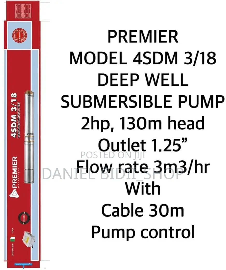 Premier Deep Well Submersible Pump 2hp 130m 11⁄2inch