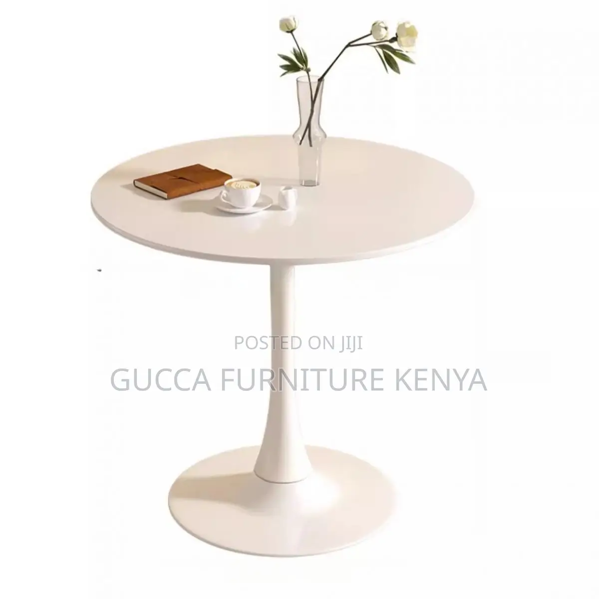 Dining Table: Chalk Timber Top Round Modern Dining Table