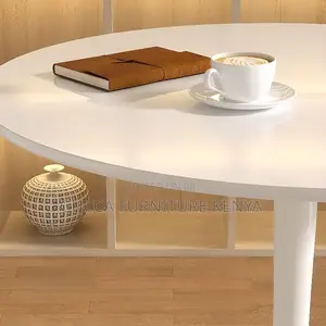 Dining Table: Chalk Timber Top Round Modern Dining Table