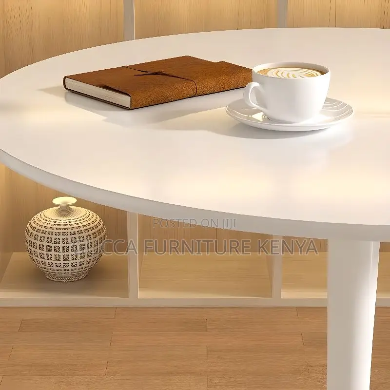 Dining Table: Chalk Timber Top Round Modern Dining Table