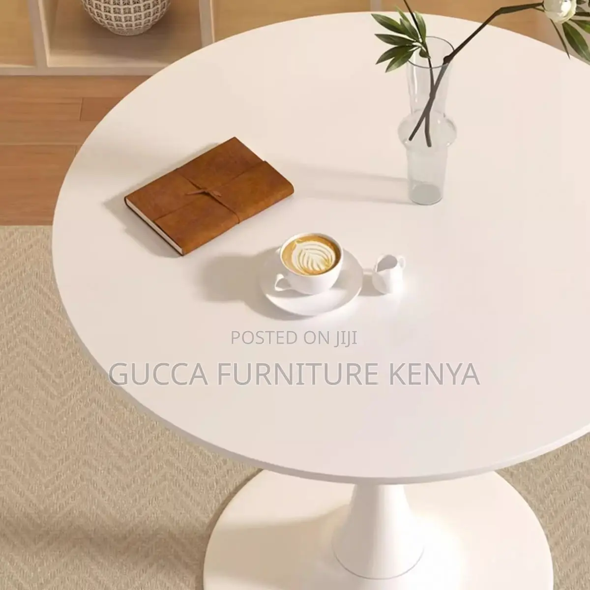 Dining Table: Chalk Timber Top Round Modern Dining Table