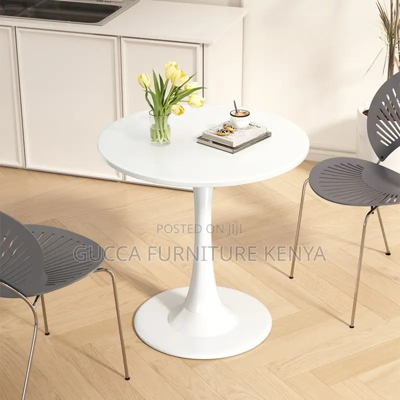 Dining Table: Chalk Timber Top Round Modern Dining Table