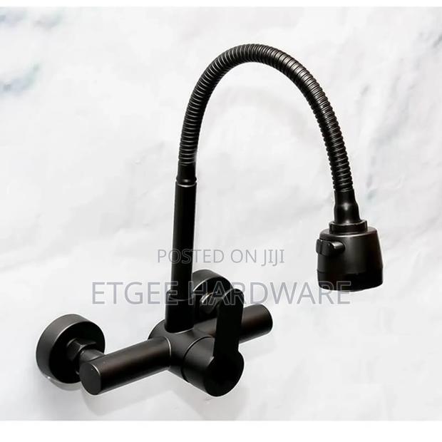 SS304 Kitchen Bib Mixer With Adj, Nob – Black - main view