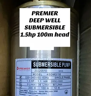 Premier 1.5hp 100m Deep Well Submersible Pump