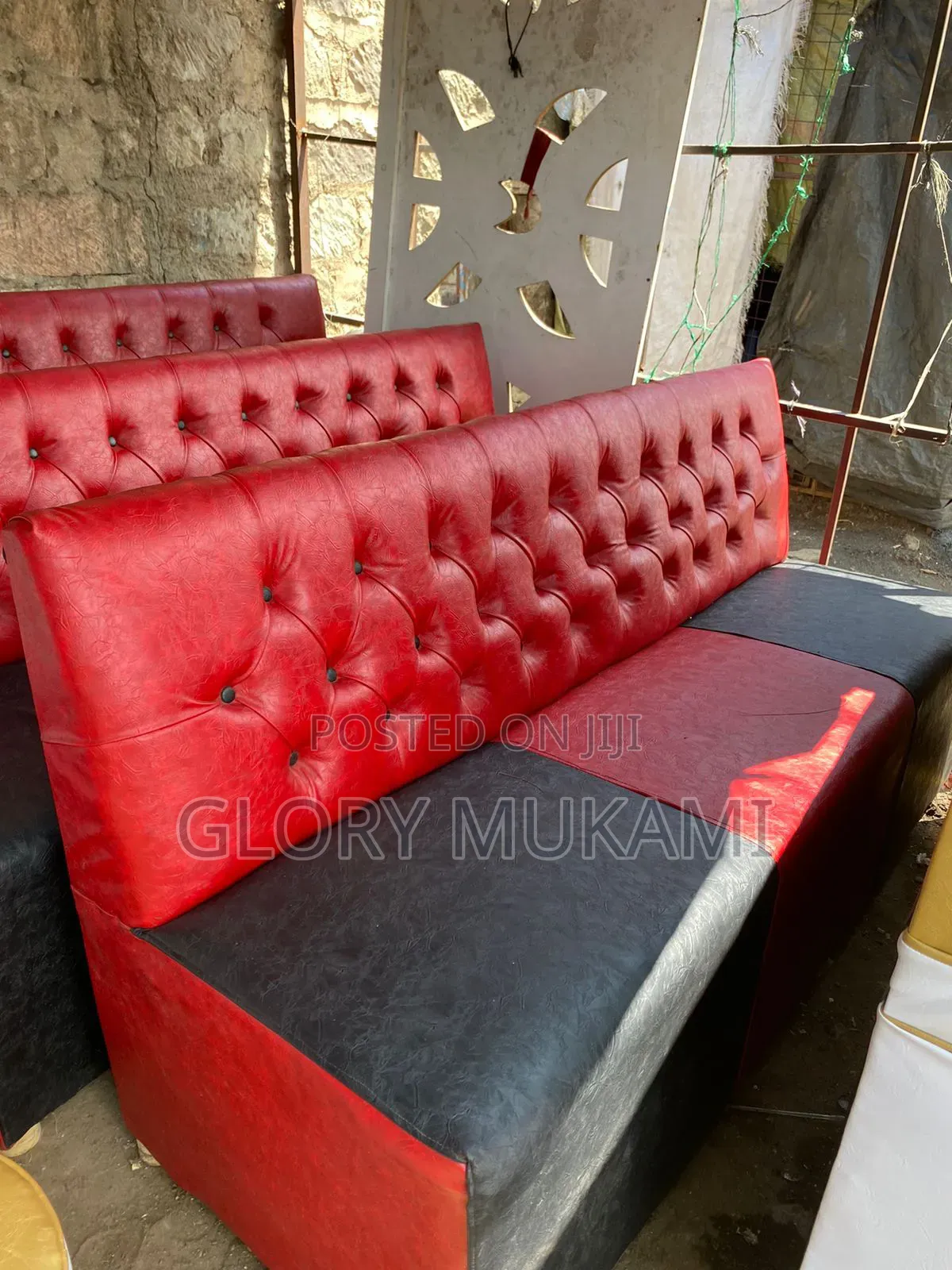 Red and Black Stripe Restaurants and Bar Couches
