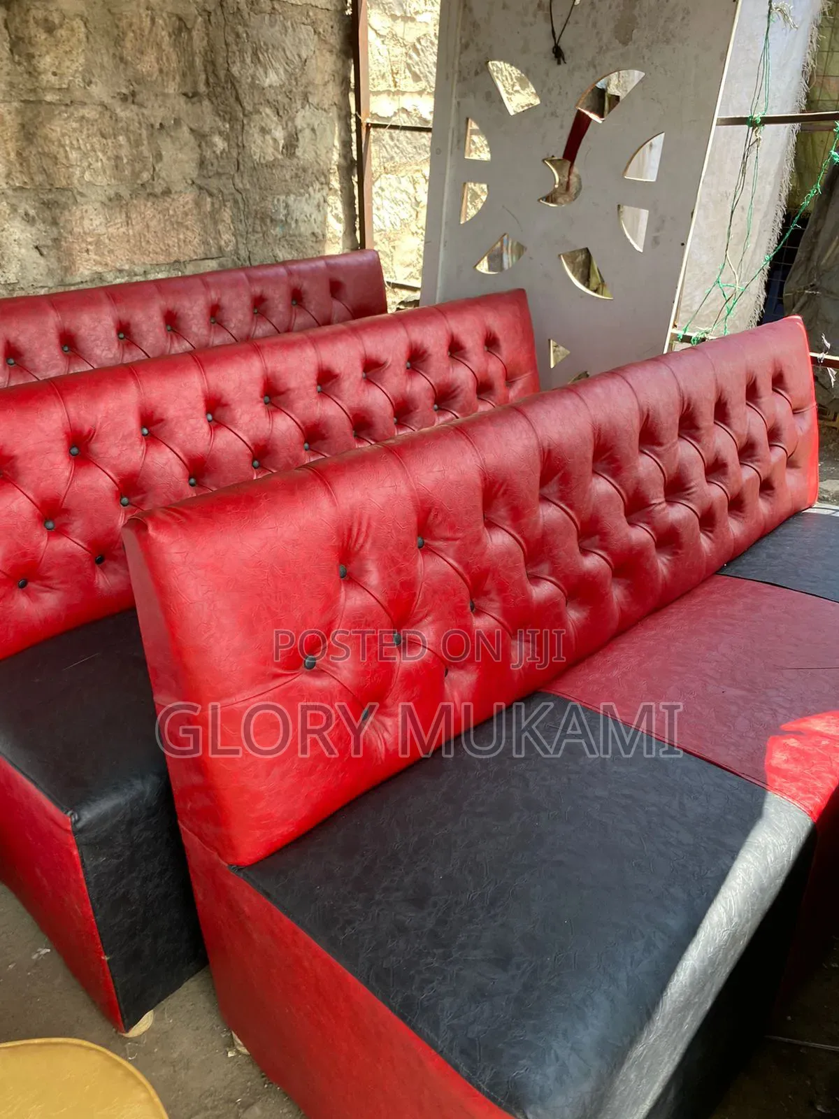 Red and Black Stripe Restaurants and Bar Couches